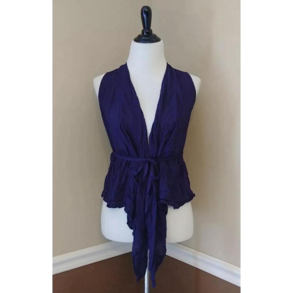 Navy Blue Draped Front Vest with Waist Tie Poema Modcloth Size Small NEW
